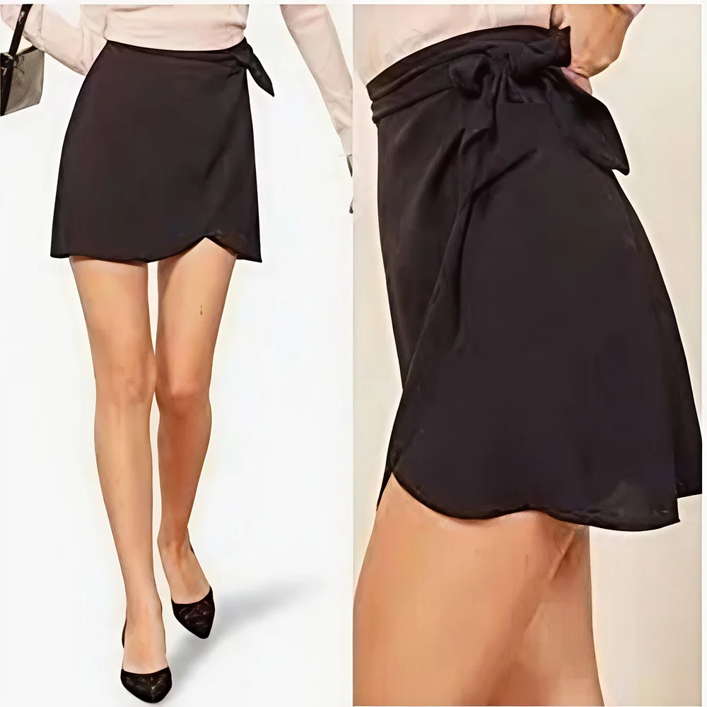 Reformation Black Silk Wrap Mini Skirt | 100% Silk | Chic Minimalist Staple Sz S - Picture 3 of 11